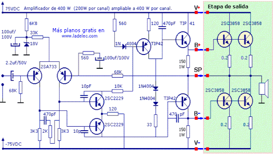 Amplificador est&eacute;reo de 400 watts (200 por canal) - Electr&oacute;nica Unicrom
