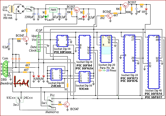 Diagrama del circuito del programador de PICs y memorias seriales - Electr&oacute;nica Unicrom