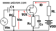 Capacitor de paso en la realimentación negativa en un amplificador con FET surtidor común - Electrónica Unicrom