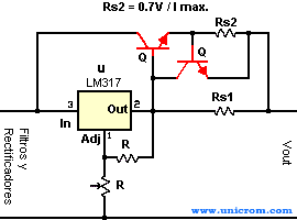 Limitador de corriente sobre la base del transistor de paso - Electrónica Unicrom