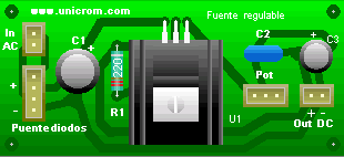 Visualización del proyecto fuente de voltaje con regulador variable LM317T - Electrónica Unicrom