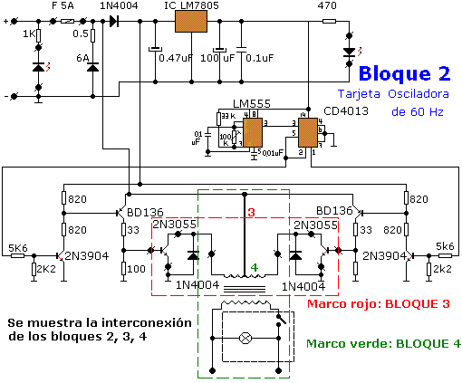 Interconexi�n de oscilador, amplificador de se�al osciladora y transformador elevador - Electr�nica Unicrom