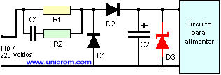 Fuente de alimentaci�n sin transformador utilizando un diodo zener  -  Electr�nica Unicrom