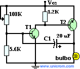 Luz intermitente de baja potencia con dos transistores -  Electr�nica Unicrom
