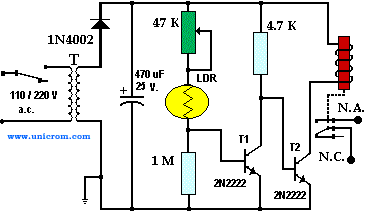 Electrónica Unicrom - Relé controlado por la luz con un fotorresistor