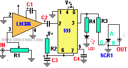 Flash activado por sonido con LM386, temporizador 555 y tristor (SCR) - Electr�nica Unicrom